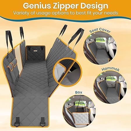 Image of Dog car seat Cover (Yellow, Mesh Window Hatchback Car seat Cover)