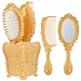 EXCEART 1 Set 5 Pcs Mirror Comb Set Vintage Hand Mirror Antique Hair Brush with Storage Holder for Wet/Dry Hair Styling Tool Makeup Accessories (Golden)