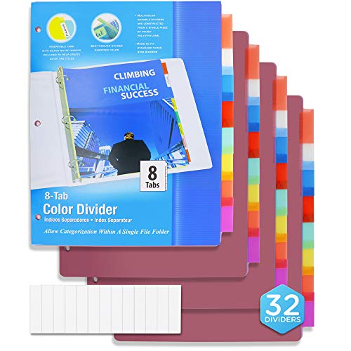 3 Ring Binder Dividers with 8 Insertable Color Tabs, Helps to Organize Documents in Single File Folder, Perfect for School, College, Kids and Adults - by Emraw (Pack of 32)