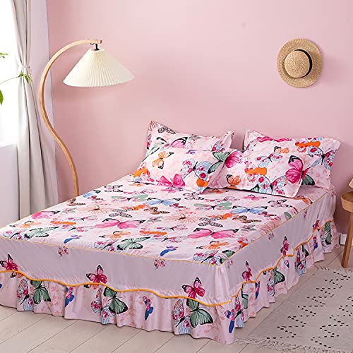 Feelyou Kawaii Butterfly Bed Sheet Cute Girls Fitted Sheet 3 Side Coverage 14 Inch Drop Dust Ruffle Bed Skirt 3 Piece 1 Falt Sheet & 2 Pillowcases (Twin) #TOP2