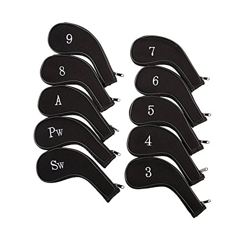 HDE Neoprene Zippered Golf Club Iron Covers - Set of 10 (Black)