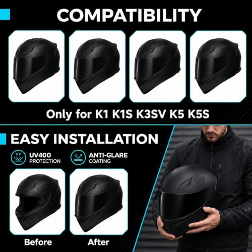 Image of PSLER k1s Visor - k1 Helmet Visor k3sv Tinted Visor k5 Face Shield Replacement for k1 k1s k3sv k5,Deep Black Visor