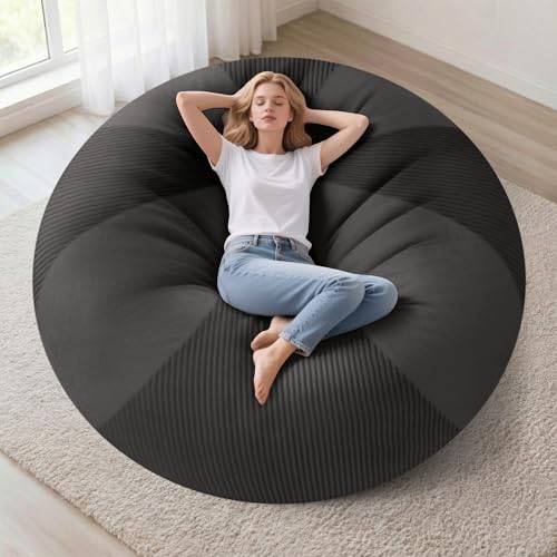 Homguava 5FT Bean Bag Chairs for Adults Teardrop BeanBag Chair Comfy Memory Foam Bean Bags Two-Tone Distressed Velvet&Corduroy Washable Cover for Living Room, Home (Distressed Velvet, Dark Grey)