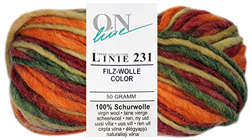 HDK-VERSAND ONline Linie 231 Filzwolle 50g 100% Schurwolle Orange Rot Mix