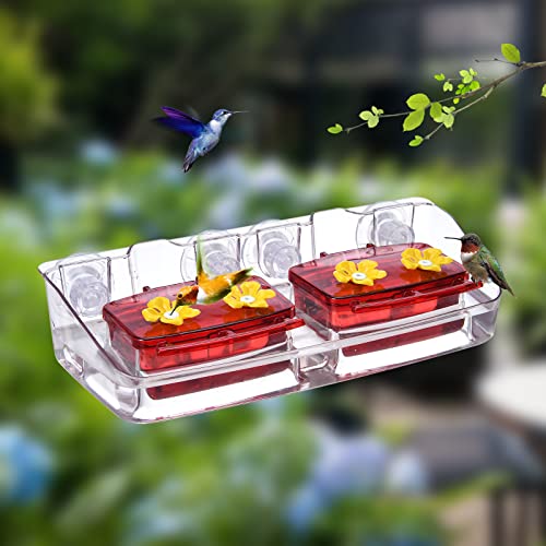 Jealoeur Hummingbird Feeder Window, 16 Oz Capacity, 2 Feeding Boxes, 4 Screw Suckers, 4 Feeding Ports, Perfect Ant Moat For Hummingbird Watching Outside The Window. #TOP6