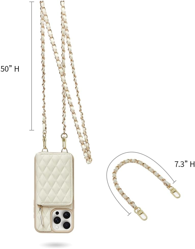 LAMEEKU Designed for iPhone 14 Pro Max, Crossbody Chain Shockproof RFID Case for Women Compatible with iPhone 14 Pro Max, 6.7 Inch-Beige - Image 9