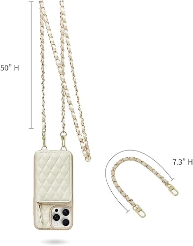 Miniatura 37 de LAMEEKU for iPhone 15 Pro Case Wallet, Crossbody Wallet Purse with Card Holder, Quilted Leather Zipper Wrist Strap RFID Blocking Cover for Women for