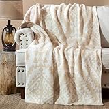 CARSTENS, INC. Luxury Soft Stretchy Reversible Plush Throw Blanket, Large 50' x 60', Beige Moroccan