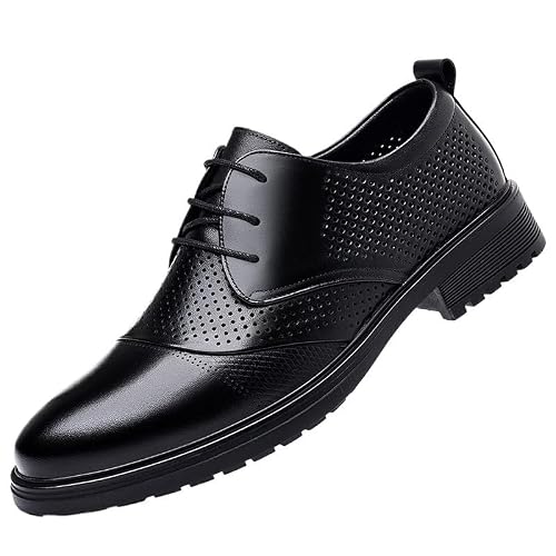 Men Dress Formal Shoes Fashion Lace Up Evening Cap Toe Design Leather Heel Non Slip Anti-Slip Low Top Rubber Sole Wedding(Black,6.5)