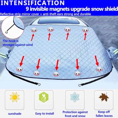 Image of 5-Layer Car Windshield Cover for Ice and Snow, 62x50 in Windshield Ice Snow Cover with 9 Hidden Magnets, Large Windshield Cover Fits for Almost All SUV, Truck, Sedan, Van