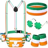 Chunful 10 Pcs St. Patrick's Day Fanny Pack Shamrocks Belt Bag Fanny Pack with Suspenders Drink Holder Headband Wristband(Trendy Style, Green White Orange)
