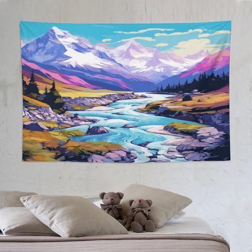 Tapisserie des lacs et montagnes enneigées 150x230cm pour salon