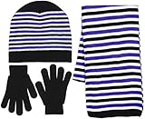 Girls 3 Piece Knit Hat, Scarf & Gloves Set in 6 Colors a Winter Accessories for Girls