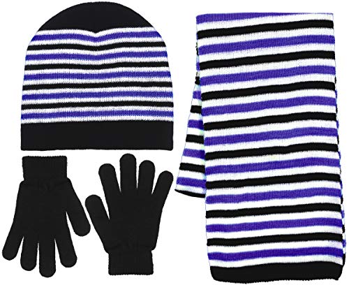Girls 3 Piece Knit Hat, Scarf & Gloves Set in 6 Colors a Winter Accessories for Girls