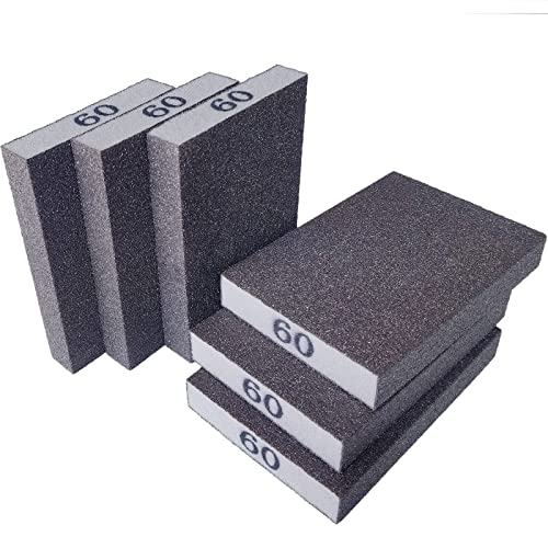 Tonmp 6 Pack 60 Grit Coarse Sanding Sponge, Washable And Reusable Great For Pot Brush Pan Brush Sponge Brush Glasses Sanding Wood Sanding Metal Sanding (60 Grit-6 Pack) #TOP11