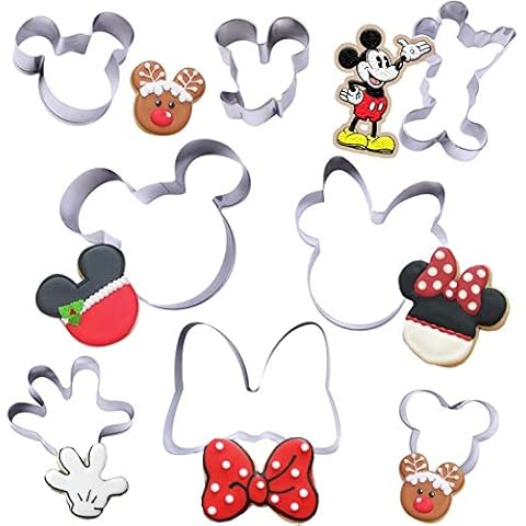 Thstheaven 8 Pack Cookie Cutters Themed of Mickey Minnie Mouse, Stainless Steel Sandwich Cake Cutter Set Baking Molds Cover