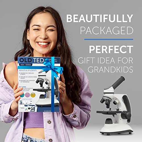 Old Ted 40X - 1000X Microscope For Adults And Students. Complete Microscope Kit Including Specimen Slide Samples, Detailed User Guide & Phone Microscope Adaptor. Ideal For Stem Projects. #TOP5