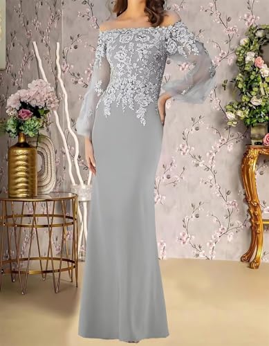 Mermaid Applique Chiffon Mother of The Bride Dresses for Wedding Long Sleeve Mother of The Groom Dresses for Women4