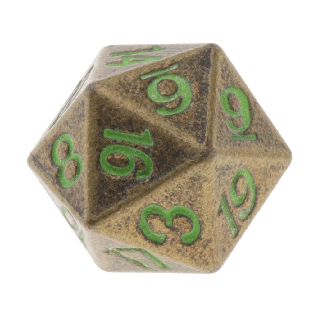 Juego de 5 dados poliédricos de metal sólido D20 para juegos de rol D&D de 20 caras, bronce