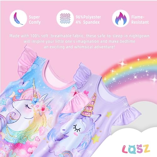 LQSZ 2Pcs Girls Nightgowns 3-10 Years Flutter Short Sleeves Dress Nightdress Sleepwear Pajamas Nightgowns for Girls2