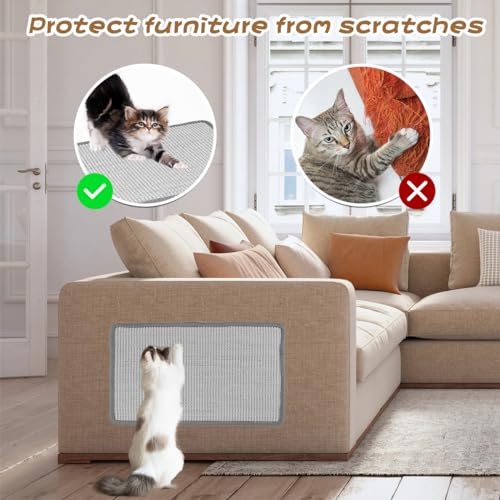 2 Sisal Teppich Katzen Kratzbrett Wand, Kratzmatte Katze, Natürliche Katzenkratzbretter Sisal Kratzteppich 50x30 cm, Widerstandsfähig Katzenmöbel Fußmatte Sisalmatte Kratzpads für Katzen (Grau) - 5