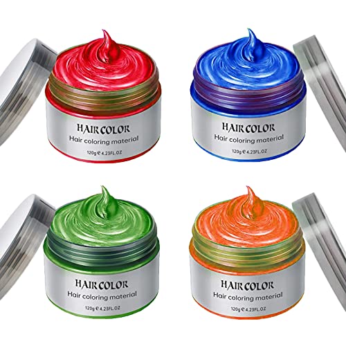 Temporary Hair Color Dye for Girls Kids, Hair Wax Color Girl Toys Gifts for Age 4 5 6 7 8 9 Birthday,Party, Cosplay DIY, Children’s Day, Halloween, Christmas (4 Colors- Red Orange Blue Green)