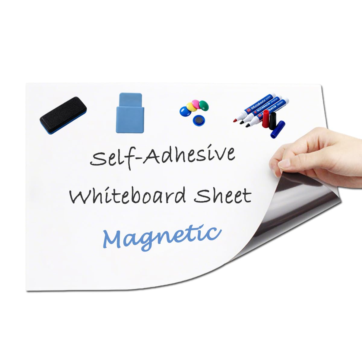 Magnetischer Whiteboard-Film-Aufkleber, trocken abwischbar, selbstklebend, Whiteboard-Papierbögen für Zuhause, Küche, Kühlschrank, Einkaufsliste und Büro, Notiz mit Löschen/Stiften/Magneten (Weiß, 150
