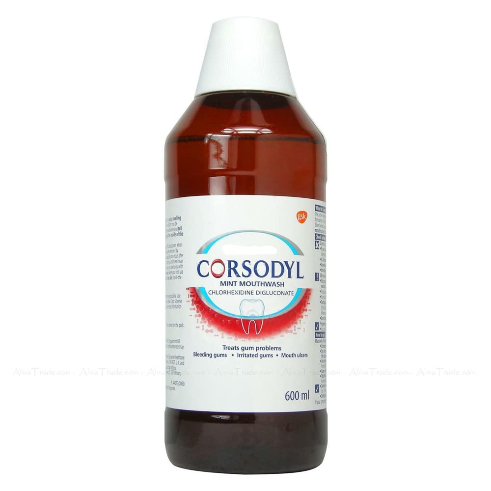 Corsodyl Mint Flavour Mouthwash, Specially Designed Benefits for Stop and Prevent Bleeding Gums, Irritated Gums, Mouth Ulcers, 600ml
