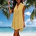 Womens Sleeveless Swimsuit Coverup Cotton V Neck Bathing Suit Cover Ups Fashion Swimwear Bikini Beach Cover-Up Dress(Yellow,Large)