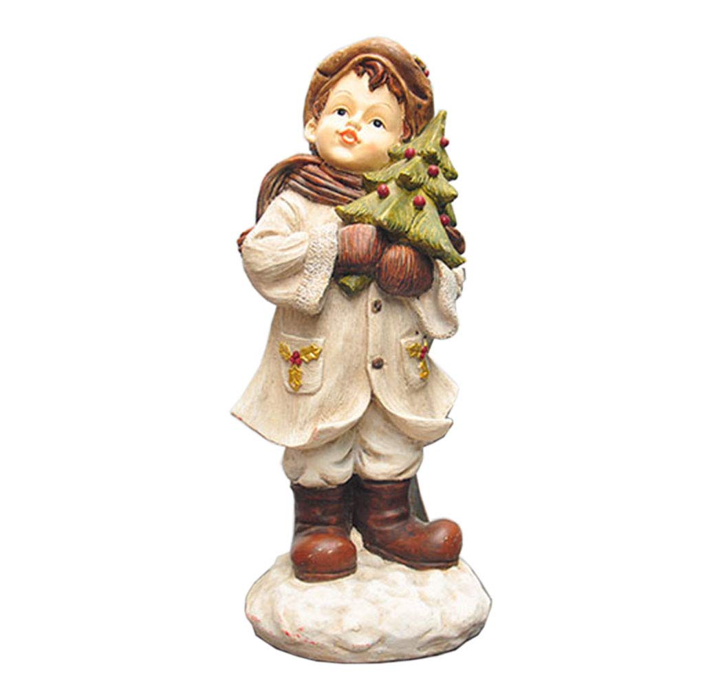 Statue de jardin fille de Noël sculpture résine pour décoration extérieure H34cm