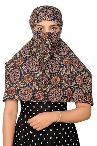 Image of Scarf Face Cover Mask Sun Protection Hair,Head, Neck, Nose Safety Head Wrap Scarf For Women Girls Daily Use Dupatta Hijab Double Layer Cotton Printed Kalamkari