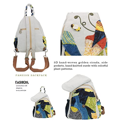 Image of Small Canvas Backpack, Retro Boho Washed Hippie for Women Daily Commute (Cricket Decorations)