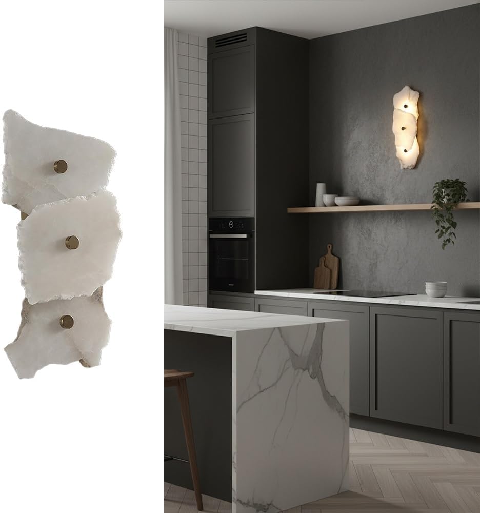 Modern Luxury Marble Wall Sconce Natural Stone White Alabaster Glass Wall Light Long Linear Bedside Wall Mounted Lamp Suitable for Living Room Bedroom Bathroom Hallway Ideal for Luxury Hotel Porch Dec