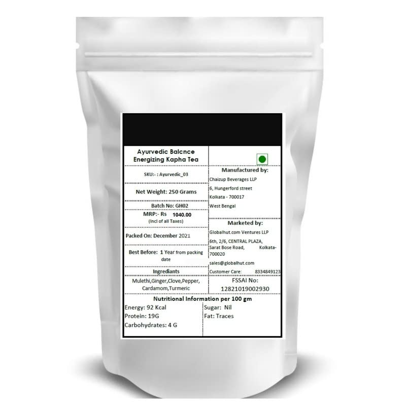 Image of Siyacha Tea Ayurvedic Balance Energizing Kapha Herbal Infusion , Caffeine Free Tisane , with Mulethi , Ginger , Clove , Pepper , Cardamom , Turmeric Blend , Indian Loose Leaf Beverage , Improve Skin Health , 250g