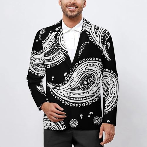 Paisley Black and White Classic Suits Blazer for Men Business Tuxedo Jacket Sport Coat Two Buttons2