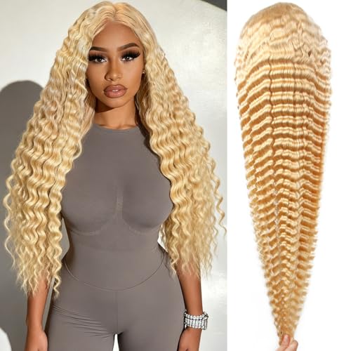 Grcabeir 613 13x6 Lace Front Wig Human Hair 20 Inch Blonde Wig Human Hair 613 Deep Wave Lace Front Wigs 200% Density Pre Plucked With Baby Hair for Women