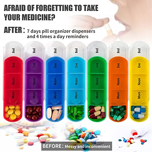 Bvya Weekly Pill Organizer Box Case Medication Reminder Daily Am Pm, Day Night 7 Compartments,For 4 Times A Day, 7 Days A Week-Includes Beautiful Floral Leather Carrying Case #TOP3