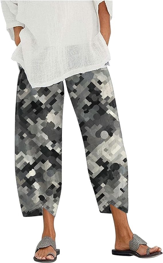 Loose Pants for Women Dressy Lounge Pants Summer Casual Elastic Waist Cotton Trouse...