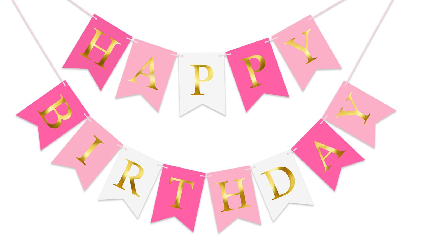 Pre-Strung Pink Happy Birthday Banner Birthday Party Banner NO DIY Happy Birthday Sign Birthday Hanging Decoration for Women Men Girl Boy Party