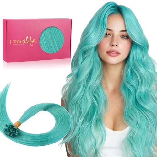 Wennalife WENNALIFE U Tip Hair Extensions Human Hair, 25g 25s 14 inch Teal Green Remy Hair Extension, Invisible Straight Keratin K Tip Real Human Hair sold by Wennalife - Amazon Seller - HK