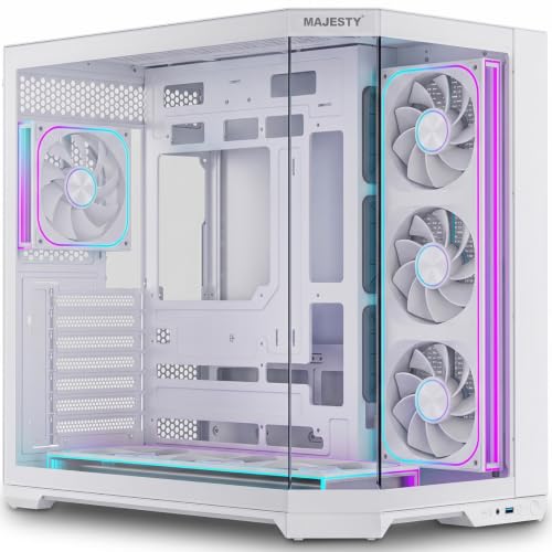 Majesty Mavera Pro Mid Tower PC Case | 7 Pre-Installed Infiniti ARGB Fans | ATX Support | 360mm Water Cooler Support | Type-C & 2 x USB 3.0 Ports | Back-Connect Design | White