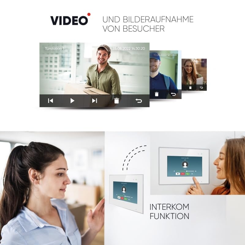 BALTER EVO HD Video Türsprechanlage Black für 1 Familienhaus Kit, 2x Monitor 7"