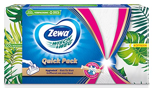 Foto von Zewa WischundWeg Quick Pack Küchenrolle, praktische Einzeltücher, Mega Pack, 10 Packungen (10 x 75 Tücher)