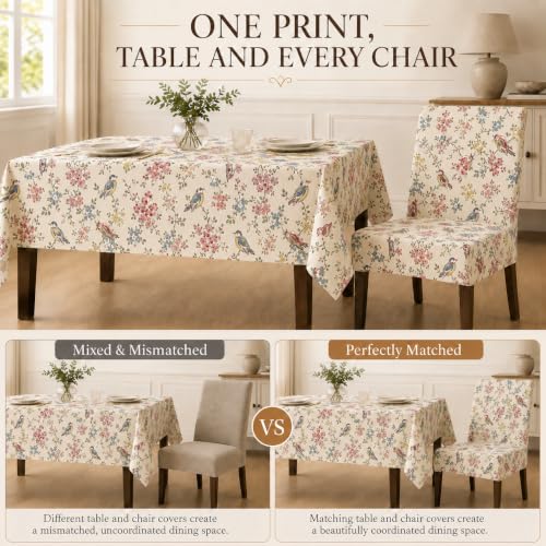 Image of Cloth Fusion Dining Table Cover with 6 Chair Covers, 6 Seater Table Cloth | Table cover and every chair cover in one matching print; 4-way stretch chair covers; 6 designs; washable, not PVC