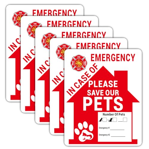 RAMIEYOO Pet Alert Sign Stickers 5 Pack Save Our Pets Emergency Decal for House Home Window Pet Door -Premium Self-Adhesive Vinyl Fade Resistance Indoor and Outdoor 5x4Inch