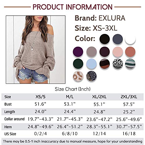 Suéter feminino Exlura, ombros de fora, manga morcego, pulôver, pulôver, pulôver, solto, de tricô, C