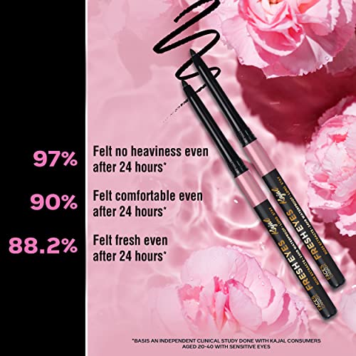 Image of FACESCANADA Fresh Eyes Kajal Stick, 0.35G | With Rose Extracts | 24Hr Waterproof | Suits Sensitive Eyes | Intense Black Matte Finish | Refreshes Tired Eyes | Gentle | Smudgeproof | Vegan (Pack of 2)
