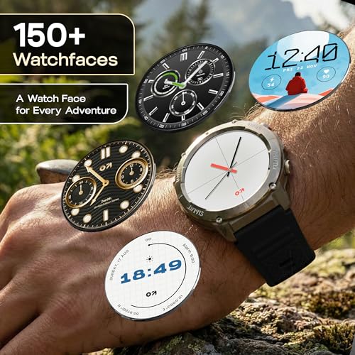 Image of GOBOULT Tuff Hawk Smart Watch 1.39'' HD Display, BT Calling, Working Crown, 150+Watchfaces, 450 Nits Brightness, AI Voice Assistant, SpO2 Monitoring (Green) (Black)