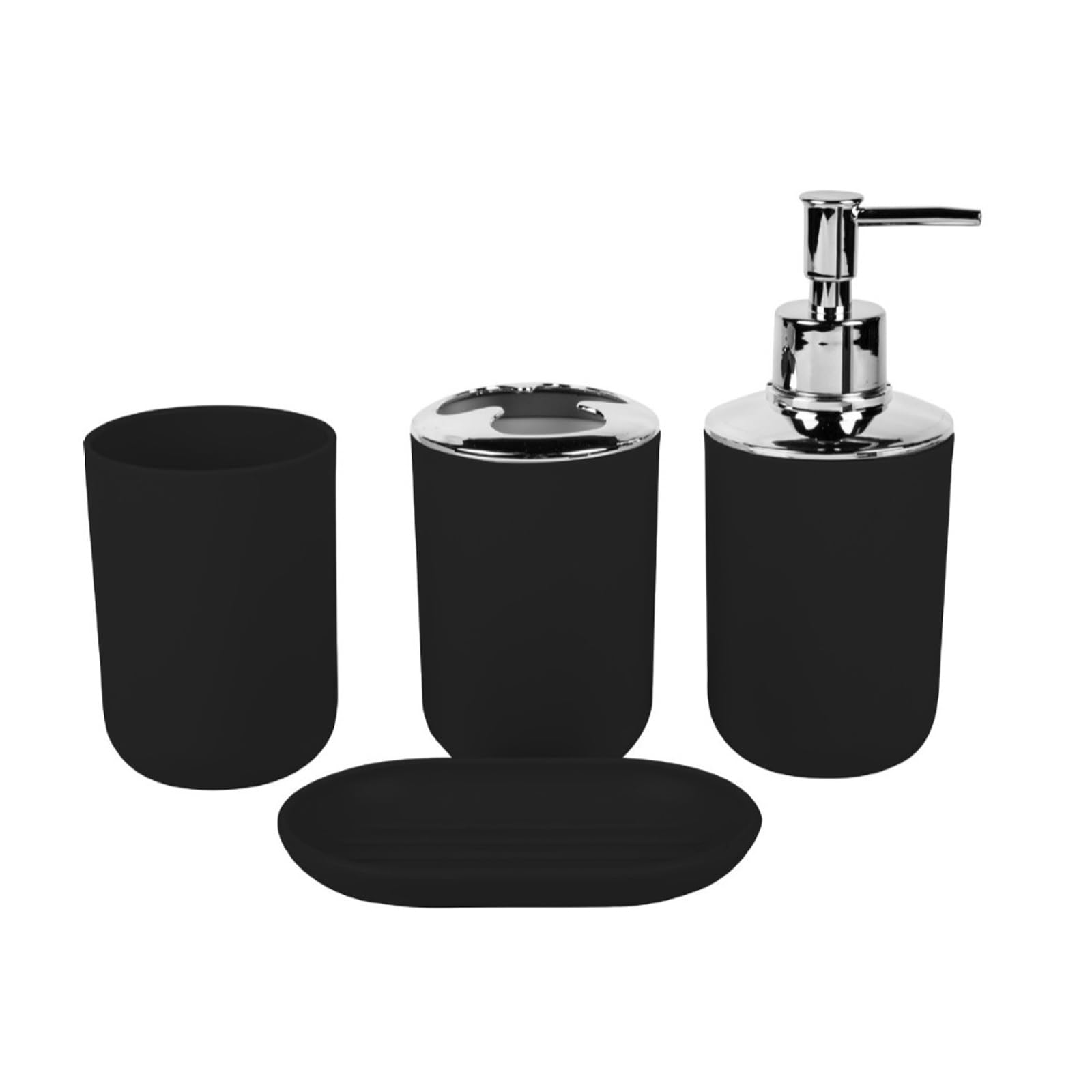 Tsophreniq Modern White Bathroom Storage Set with Toothbrush Holder Soap Dispenser Tray Organizers of 4 Bathroom Organizers