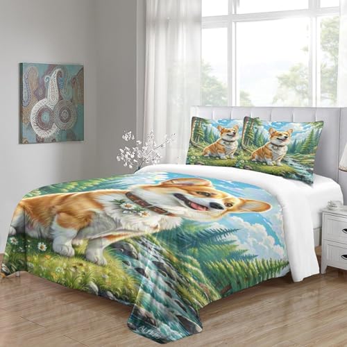 Housse de couette Corgi 3D à fermeture éclair cachée pour lit double enfant - 5